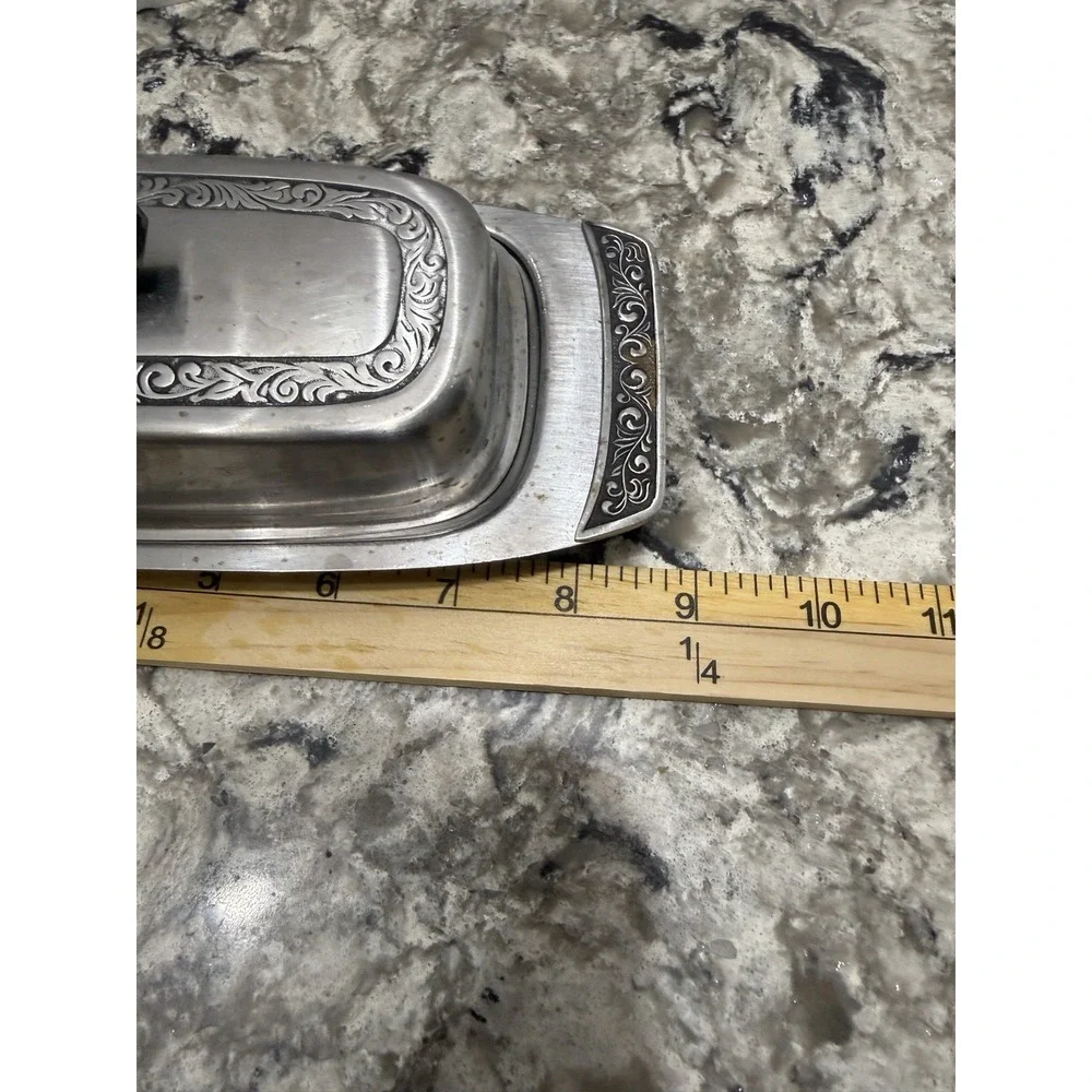 Vintage MCM Metal Ornate Butter Dish With Filigree Design Mid Century